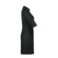 Ljetne haljine za žensko čišćenje zzwxwb traper haljina Vojnomen plus veličine patentni zatvarač casual v izrez kratki rukav haljina denim frake dress crna l
