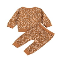 Dojenčad dvodijelni set odjeće, bebe cvjetni tiskani uzorak okrugli ovratnika + duge hlače, kaki ružičasta