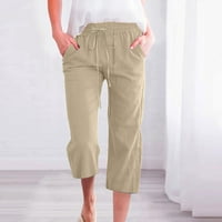 DMQupv pantalone za žene Ljetne hlače za žene casualti džepovi pamučni posteljina široka noga elastična