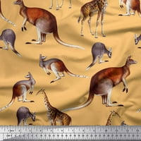 Soimoi Orange Poly Georgette tkanina Kengur i žirafa Životinjska zanatska tkanina od dvorišta široko