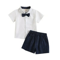 Dječji dječaci Ljeto odijelo s kratkim rukavima bijele košulje sa lukom kravata Plave kratke hlače Odjeća