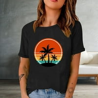 Žene izlazi ljetne t majice tiskani okrugli vrat labavi fit vrhovi Novelty Palm Trees kratki rukav modni