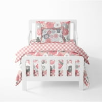 Bacati - Djevojke posteljina za posteljinu za djecu pamuk Percale, akvareli Cvijeće Coral Grey