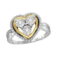 Sterling srebrni dvotonski okrugli dijamantski prsten za srce CTTW