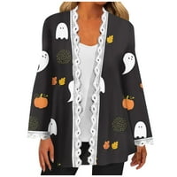 Yubatuo ženska modna ležerna halloween print čipke čipke dugih rukava Kaputi za jaknu za žene crne m