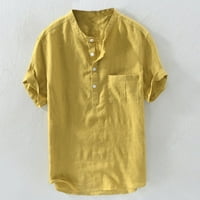 Muška ljetna nova pamučna konopska dugmeta kratkih rukava modna velika bluza vrhova žuta 4xl