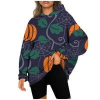 TKLPEHG Plus Veličine Dukseri za žeonu pulover sa kapuljačom Sport Casual dugih rukava Halloween tiskana grafička dukserica Loše Y2K Hoodie Navy l