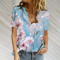 USMIXI Womens Ljetni vrhovi kratki rukav V-izrez cvjetni printski majica s rever plus size pamučna bluza
