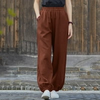 Žene Ljeto Loose Goghger Hlače, Ležerne prilike, pune pamučne posteljine harem hlače s džepovima Elastični