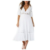 Cuoff haljine Ženska ležerna modna čvrsto duboka v čipka poluo bijele s