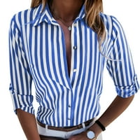 Wofedyo Grinch Košulja Žene Modni ravni rukavi Dugme Striped Print Dugih rukava Casual Bluze Top majice