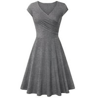 Clearsance Ljetne haljine za žene V-izrez Solid A-line Dužina koljena Modna traka za putni rukavac Sivi