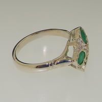 Britanci izrađeni sterling srebrni prirodni smaragdni i dijamantni ženski prsten za klastere - veličine